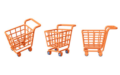 Shopping cart with cartoon style, 3d rendering.