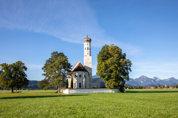 View of famous Pilgrim church st.coloman in schwangau, allgau, swabia, bavaria