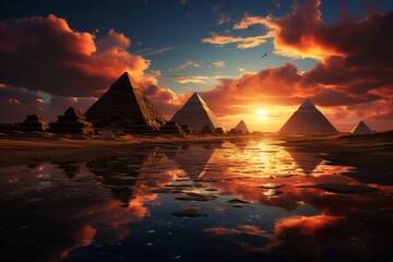 Majestic view of the Pyramids of Giza, Generative AI - obrazy, fototapety, plakaty