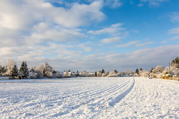 scenic winter landscape in Munich, Allach, Bavaria