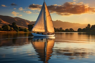 Traditional Felucca boat sailing on the Nile, Generative AI