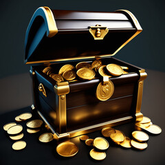 treasure chest full of gold coins isolated on transparent background perfect composition beautiful Generative ai