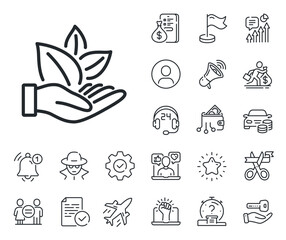 No artificial colors sign. Salaryman, gender equality and alert bell outline icons. Organic product line icon. Natural flavors symbol. Organic product line sign. Vector