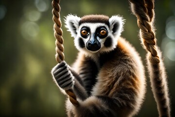 lemur on a rope - obrazy, fototapety, plakaty