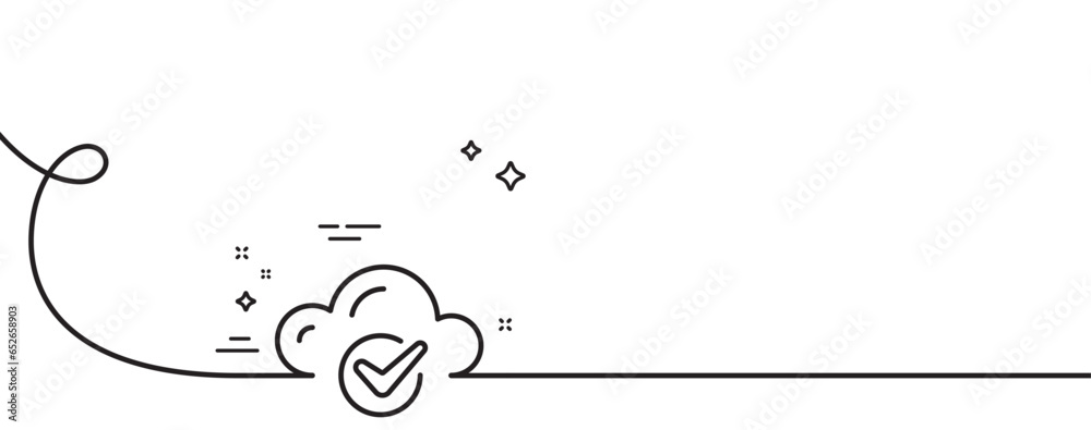 Poster approved cloud computing line icon. continuous one line with curl. internet data storage sign. file 
