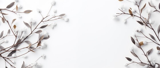 White banner with autumn flowers on a branch - obrazy, fototapety, plakaty