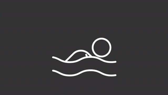White simple thin line animation of swimming, HD video with transparent background, seamless loop 4K video representing meditation.