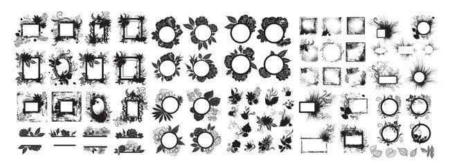 Vintage floral frame bundle. Vector illustration