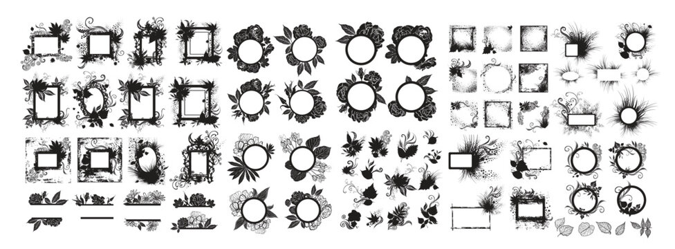 Vintage floral frame bundle. Vector illustration