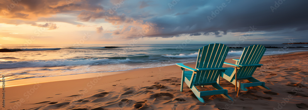 Wall mural two chairs on the beach and an umbrella