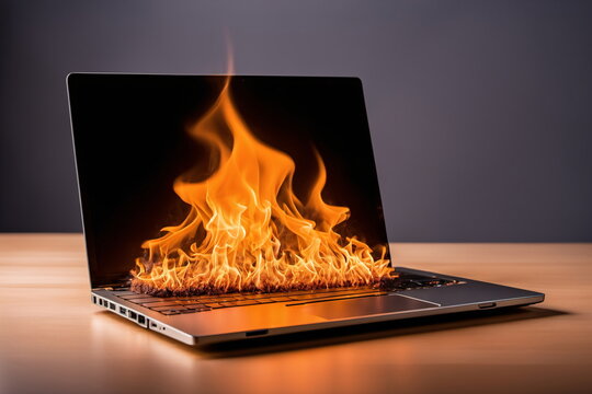 Durch harte Arbeit, einen Virus oder einen heissen Inhalt, brennendes Laptop.