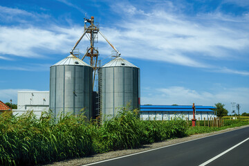Grain silo on agricultural farm