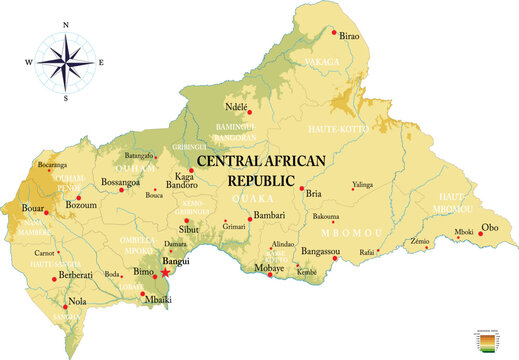 Central African Republic highly detailed physical map