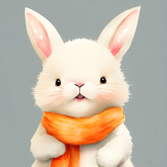White rabbit with a orange scarf