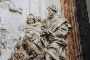 Marble Altarpiece Detail with A Woman with Child at the Sant'Agnese in Agone Church in Rome, Italy