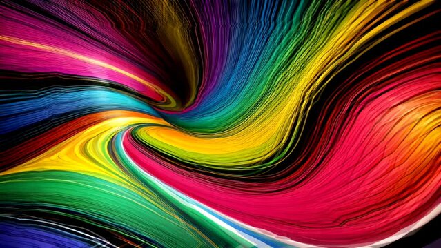Animation of dynamic colorful swirls moving on abstract background. Seamless looping visual animation background of rainbow colors