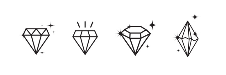 set of lineart diamond and cerystal icons for app design and user interface elements