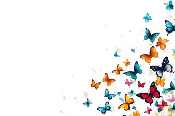 butterfly background with space for your text.  Different kinds of butterflies flying on a white...