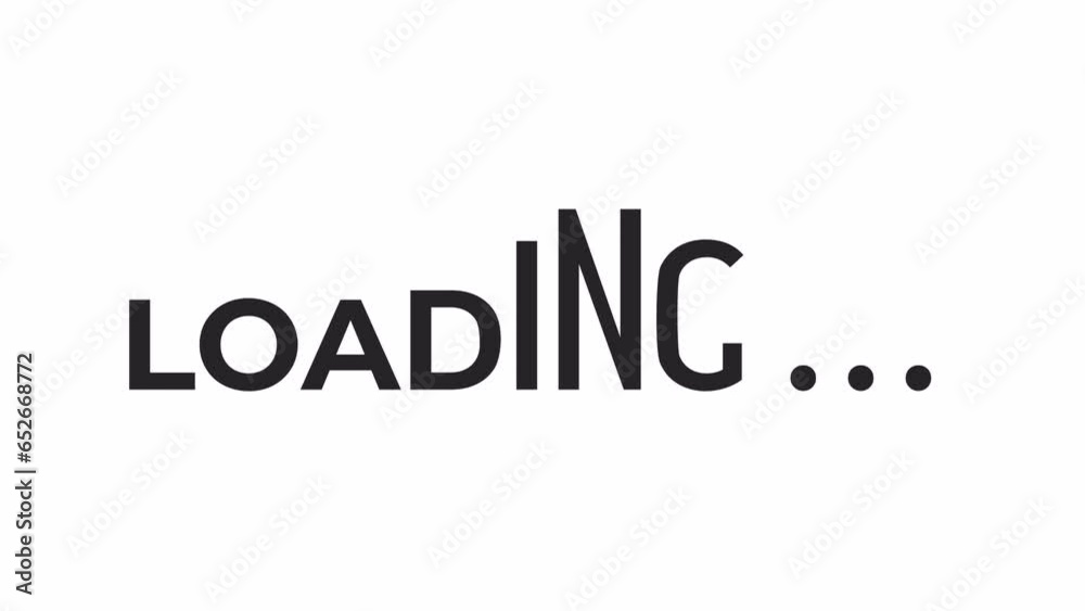 Poster stretching letters black and white loading text animation. scaling text vertically outline 2d cartoo