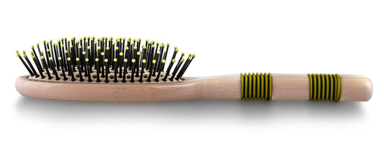 wooden massage comb isolated on white background
