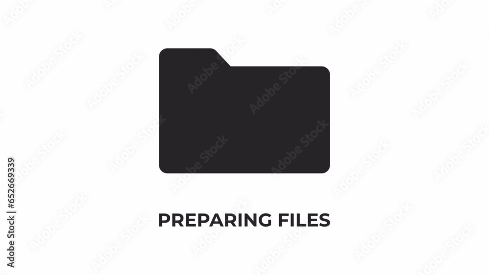 Poster preparing files black and white loading animation. archives file folder floating outline 2d cartoon 