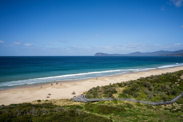 lookout at the beach over white sand in summer