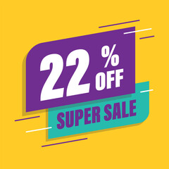 Twenty two 22% percent purple and green sale tag vector