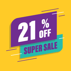Twenty one 21% percent purple and green sale tag vector