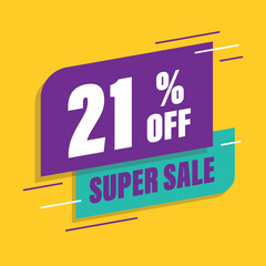 Fototapeta premium Twenty one 21% percent purple and green sale tag vector