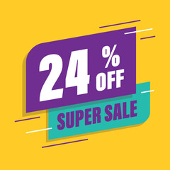 Twenty four 24% percent purple and green sale tag vector