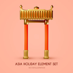 Traditional Chinese pavilion gate. Asia holiday set element. Chinese New Year.