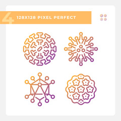 Fototapeta premium 2D pixel perfect icons collection representing bacteria, gradient thin line illustration.