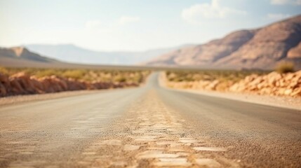 "Blurry desert road with warm tones, evoking adventure