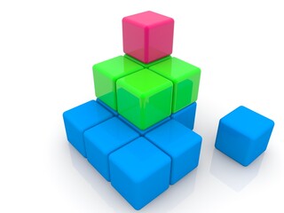 A toy cube pyramid with an unstable base