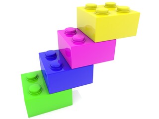 Colorful toy bricks in the form of steps on white