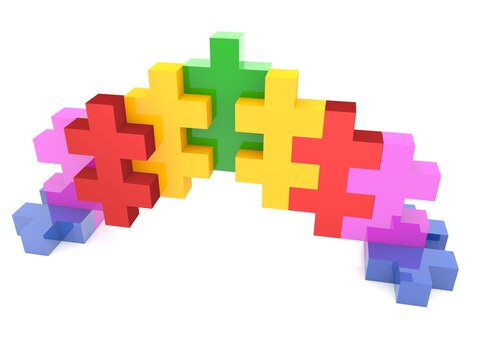 An arch made of different colored puzzle pieces