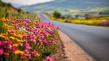 Blurry tropical road with vibrant colors and bokeh