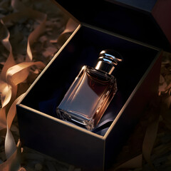 Luxury perfume in open gift box, mockup