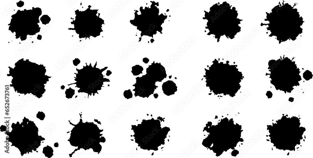 Poster Paint ink splatter, stains set. Splash of paints with drops. High level of tracing and many details.