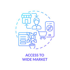 2D blue gradient icon access to wide market concept, simple isolated vector, C2C thin line illustration.