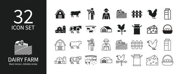Icon set related to dairy farming