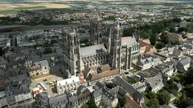 Cathedral Notre-Dame Laon Closeup France Medieval Town Historic Aerial View