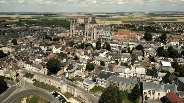 Medieval Laon French Town Cathedral Notre-Dame France Historic Aerial Landscape