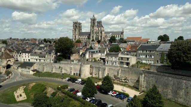 Cathedral Notre-Dame Laon France Aerial View Medieval Historic Town Wall