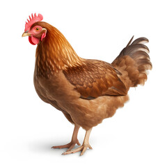 Fototapeta premium 白い背景に茶色のニワトリ