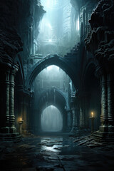 Concept Art: Fantasy Dungeon Landscape, Video Game Environment, RPG, Generative AI - obrazy, fototapety, plakaty