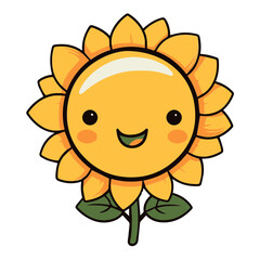Sunflower icon isolated on white background, cute cartoon character vector illustration.