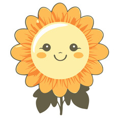 Sunflower icon isolated on white background, cute cartoon character vector illustration.