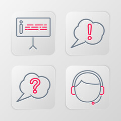 Set line Man with a headset, Speech bubble Question, Exclamation and Information icon. Vector