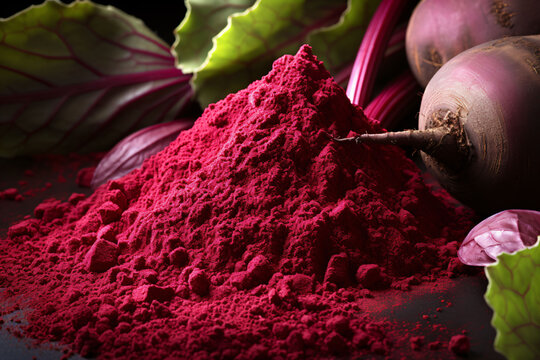A Close-Up View of Beetroot Powder, Capturing the  Nutritional Bounty of This Natural Superfood